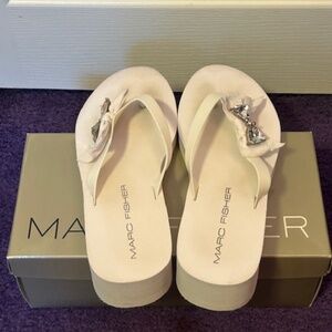Marc Fisher white foam sandals with jeweled bow -Size 8